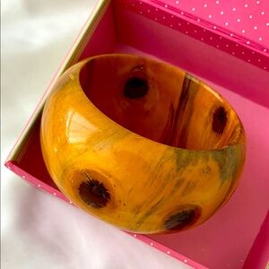 Natural Vintage Women's Glossy Wood Wide Chunky Bangle Bracelet